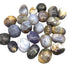 One pound bulk lot of purple and white chalcedony tumbled stones in soft lavender hues — calming crown chakra crystal collection.