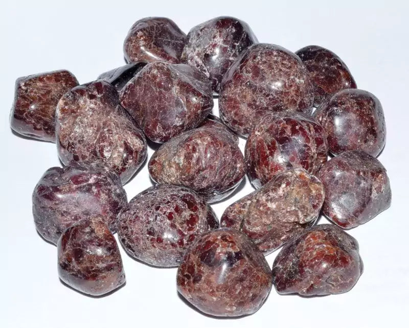 1 pound bag of deep red garnet tumbled stones for root chakra activation, crystal grids, and vitality-focused spiritual practice.