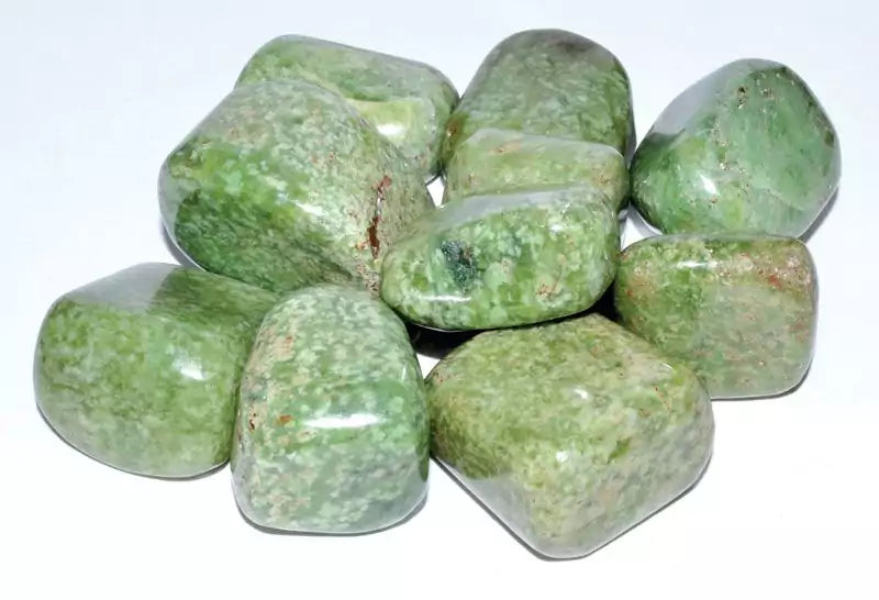 One pound polished grossularite green garnet tumbled stones in earthy green tones for abundance heart chakra healing bulk crystal lot