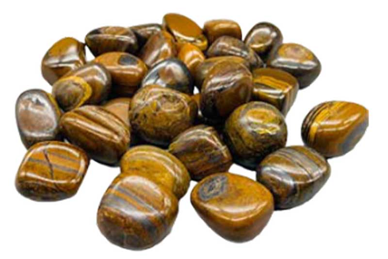 1 lb tiger jasper tumbled polished stones in warm brown and rust tones with characteristic tiger-stripe banding pattern.