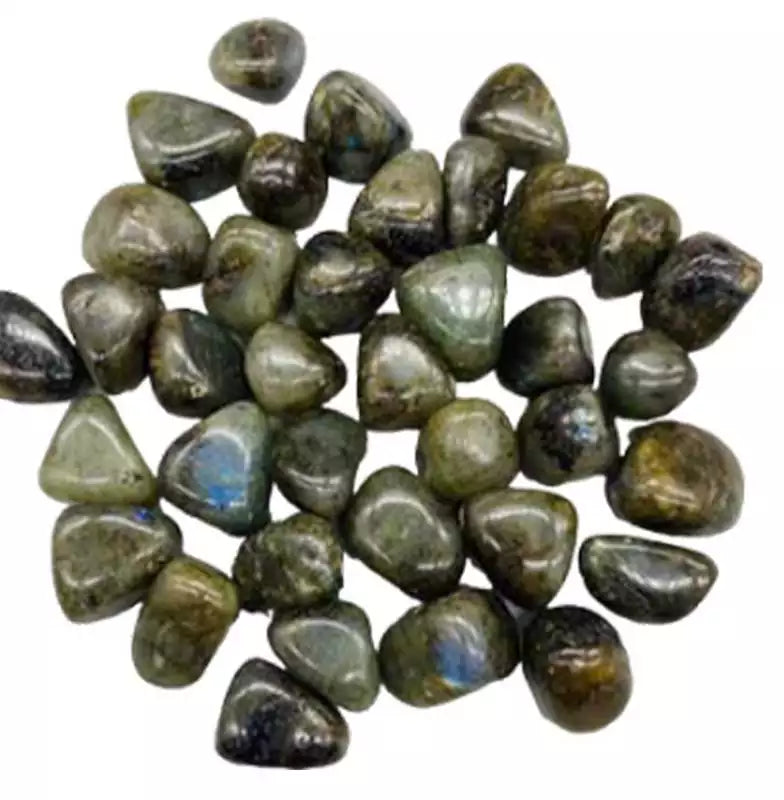 One-pound collection of smooth dark grey labradorite tumbled stones with iridescent labradorescence for magic psychic protection transformation and intuition