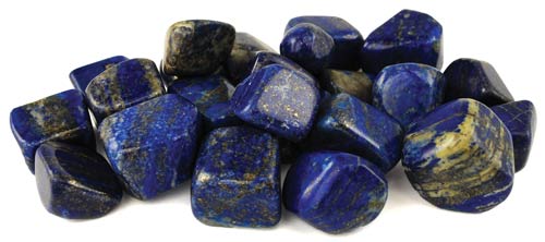 Lapis lazuli tumbled stones 1 lb bulk — polished deep royal blue stones with gold pyrite flecks for third eye, wisdom, and psychic crystal work.