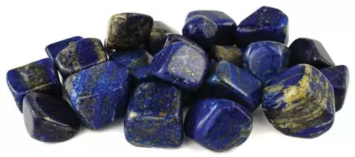 Lapis lazuli tumbled stones 1 lb bulk — polished deep royal blue stones with gold pyrite flecks for third eye, wisdom, and psychic crystal work.