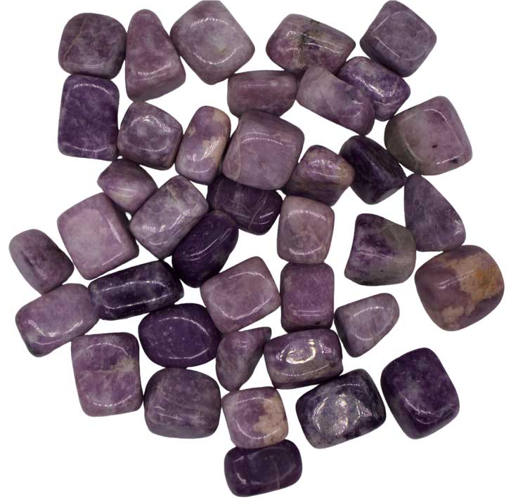 One-pound collection of smooth speckled lavender-purple lepidolite mica tumbled stones for anxiety relief stress reduction emotional balance and transformation