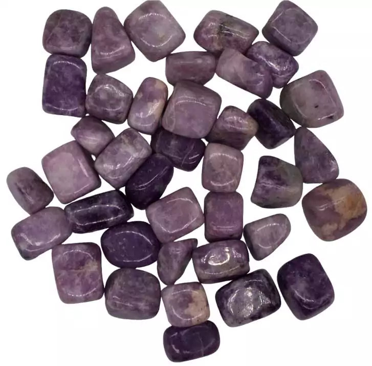 One-pound collection of smooth speckled lavender-purple lepidolite mica tumbled stones for anxiety relief stress reduction emotional balance and transformation