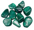 One pound bulk lot of tumbled malachite pebbles in deep green with swirling banded patterns — heart chakra crystal collection.