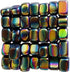 Collection of shiny iridescent rainbow magnetic hematite tumbled stones showing blue, green, purple, and gold metallic surface tones.