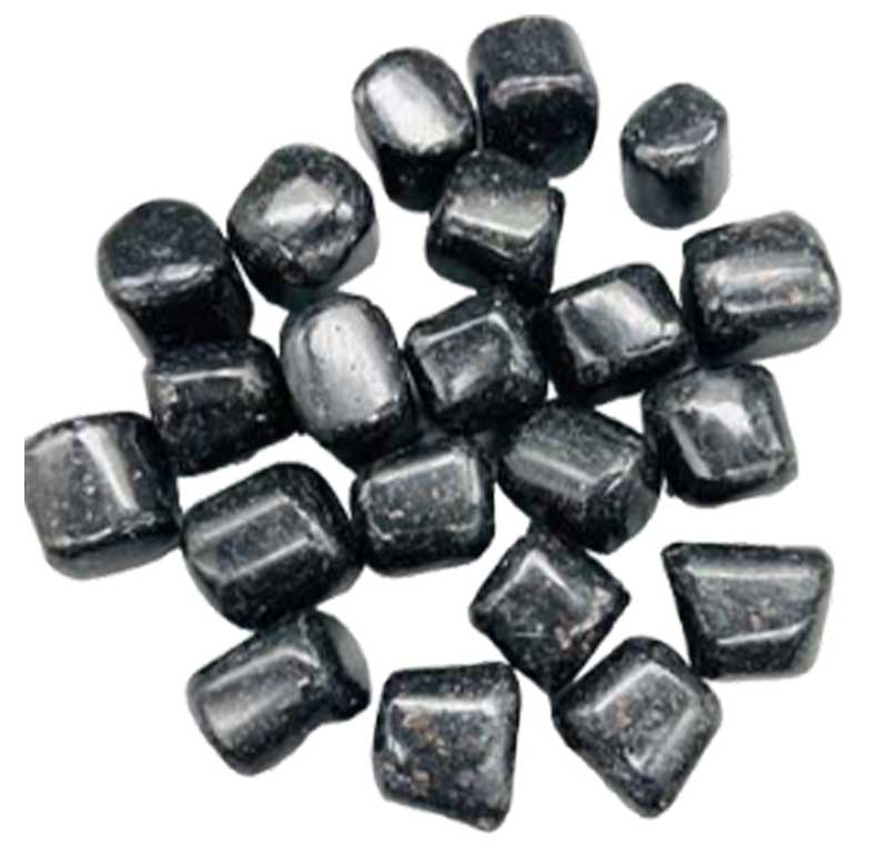 One-pound collection of smooth black nuummite tumbled stones with iridescent gold flame reflections for shadow work psychic protection and deep transformation