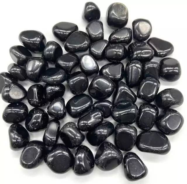 Black obsidian tumbled stones 1 lb bulk — smooth polished jet-black volcanic glass pieces for protection, shadow work, and psychic shielding.