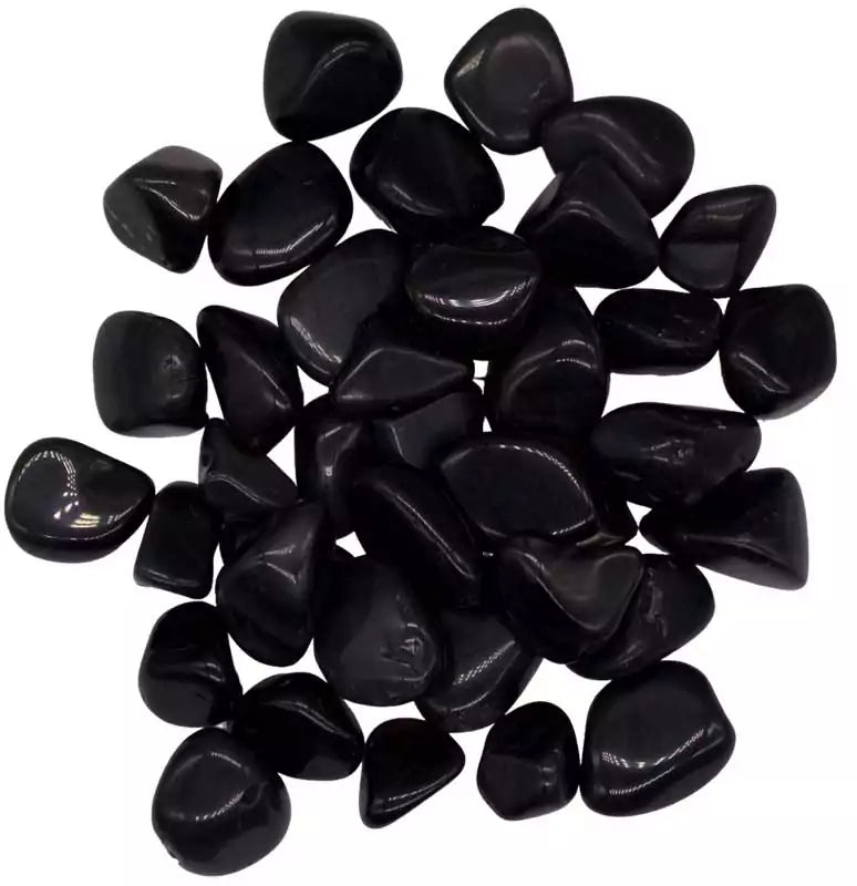 Polished rainbow obsidian tumbled stones showing iridescent sheen in black volcanic glass, one pound bulk collection on white background