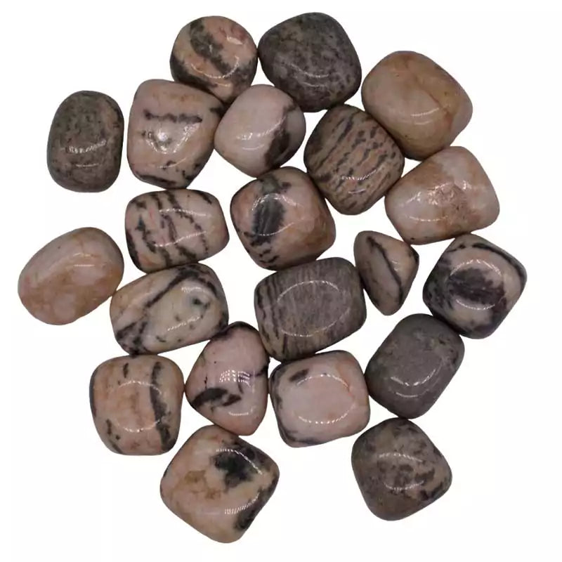One pound polished rhodonite tumbled stones with pink and black banding from Argentina for heart chakra healing bulk crystal lot