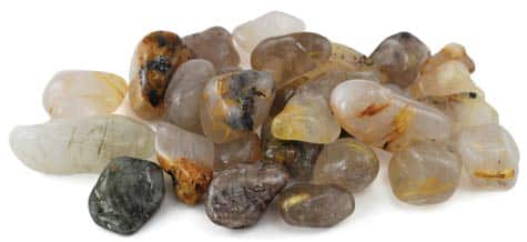 One-pound collection of smooth polished rutile tumbled mineral stones in metallic gold and bronze for amplifying intentions clearing blocks and manifestation