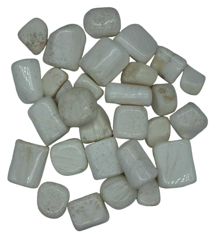 One-pound collection of smooth white scolecite zeolite tumbled stones for lucid dreaming astral travel deep meditation and high-vibration spiritual practice