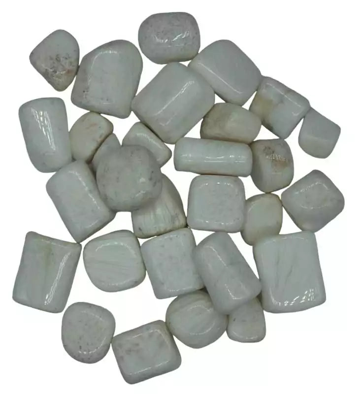 One-pound collection of smooth white scolecite zeolite tumbled stones for lucid dreaming astral travel deep meditation and high-vibration spiritual practice