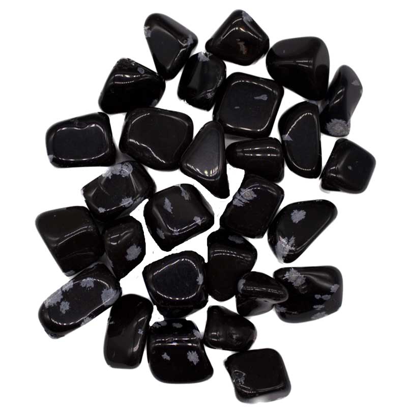 One-pound collection of smooth black snowflake obsidian tumbled stones with white cristobalite patterns for balance releasing patterns and shadow work