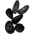 1 lb snowflake obsidian tumbled stones showing polished black volcanic glass with white phenocryst snowflake inclusions.