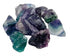 Collection of raw rainbow fluorite untumbled crystals in colorful purple green clear and blue natural banding for mental focus clarity stress relief and chakra work