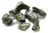 One pound of Grade A raw untumbled labradorite stones showing grey exterior with brilliant spectral labradorescence flash of blue, gold, and green colours.