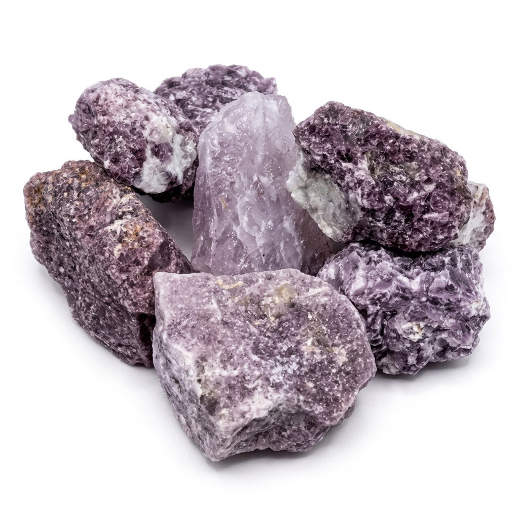 One pound raw untumbled lepidolite stones in lavender-pink lithium mica for anxiety relief and stress reduction bulk crystal lot