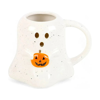 Ghost with Pumpkin Halloween Mug – 15 oz Speckled Ceramic