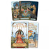 Good Fortune Tarot deck and guidebook set by Barbara Moore and Jessica Rose — linen-textured cards fanned showing illustrated figures including a bird keeper and a pharaoh, guidebook visible.