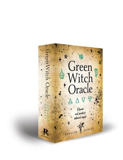 Green Witch Oracle box set featuring the deck and full-color guidebook with mystical symbols and botanical imagery on the box cover.