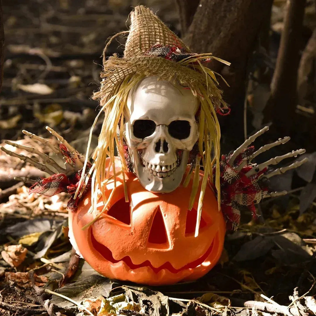 Creepy Skeleton Ground Stakes Decoration – 2 Skulls with Poseable Hands