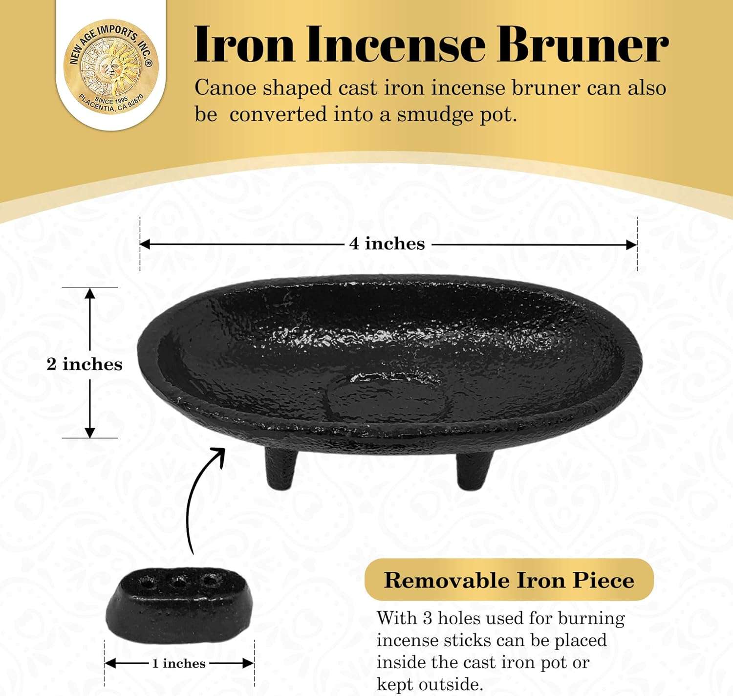 Gloss Black Cast Iron Cauldron Burner (4") – Triple-Use Vessel for Resin &amp;amp; Sticks
