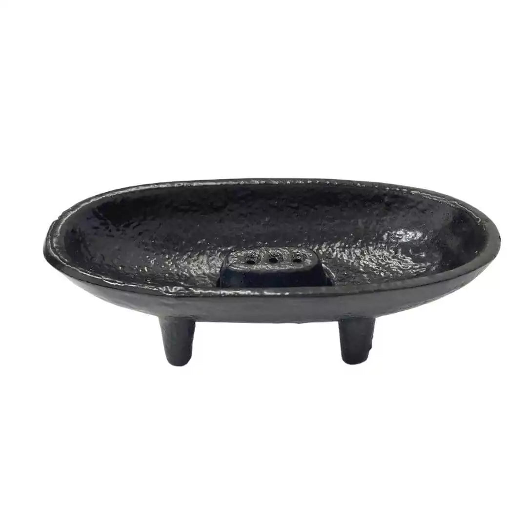 Small round black cast iron incense burner with textured surface and three legs — suitable for resin charcoal and smudge herbs.