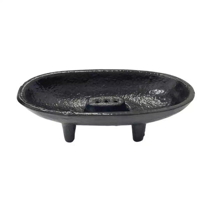 Small round black cast iron incense burner with textured surface and three legs — suitable for resin charcoal and smudge herbs.
