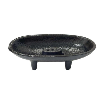 Small round black cast iron incense burner with textured surface and three legs — suitable for resin charcoal and smudge herbs.