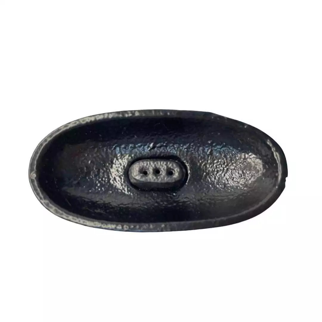 Black oval cast iron cauldron dish with smooth interior and raised rim — 4-inch ritual incense burner for altar work.