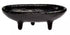 4-inch gloss black cast iron cauldron incense burner in a canoe shape with three short legs for stable altar use.