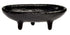 4-inch gloss black cast iron cauldron incense burner in a canoe shape with three short legs for stable altar use.
