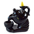 6-inch black ceramic teapot incense burner with flame-shaped top and spiral base, designed for backflow cone smoke waterfall effects during ritual use.