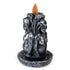 5.5-inch Maiden Mother Crone Triple Goddess backflow incense burner in resin with two stylized feminine figures, designed for reverse-cascade incense cone smoke effect.