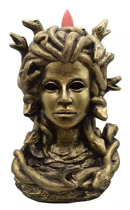 8-inch Medusa decorative backflow incense burner with sculpted feminine face and snake-hair detail for cascade smoke effect