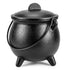 A black cast iron cauldron with a lid and three legs — an 8-inch substantial ritual vessel for burning, herb mixing, fire scrying, and ceremonial Wiccan altar practice.