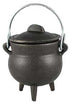 Plain Cast Iron Cauldron 3 inch — black three-legged lidded iron pot with handle for ritual smudging, resin incense burning, and Wiccan altar use.