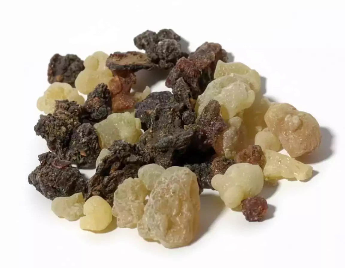 1.5 oz bag of Frankincense and Myrrh resin incense blend for burning on charcoal in purification, protection, and ritual ceremony.
