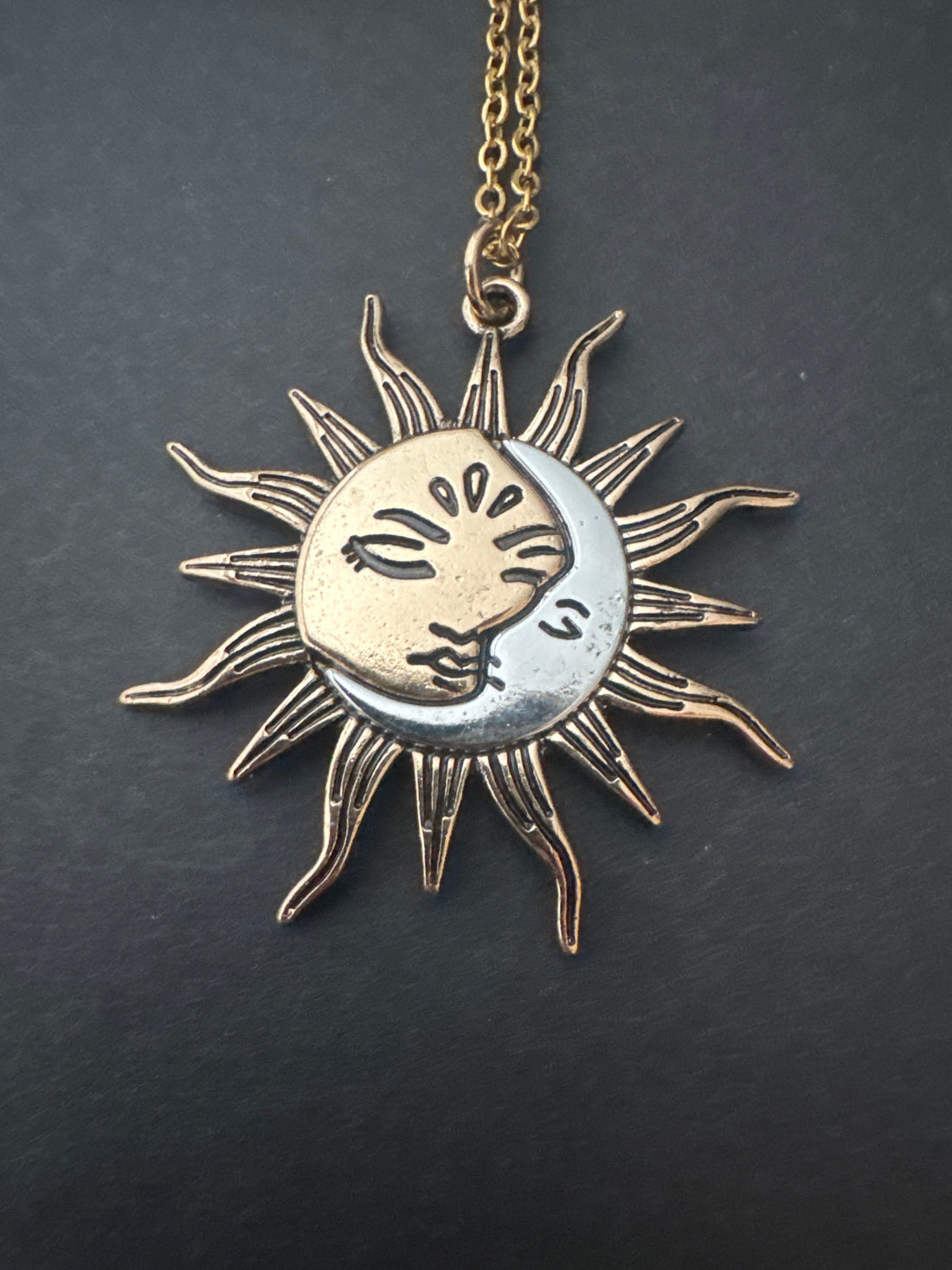 Mixed Metal Sun and Moon Necklace