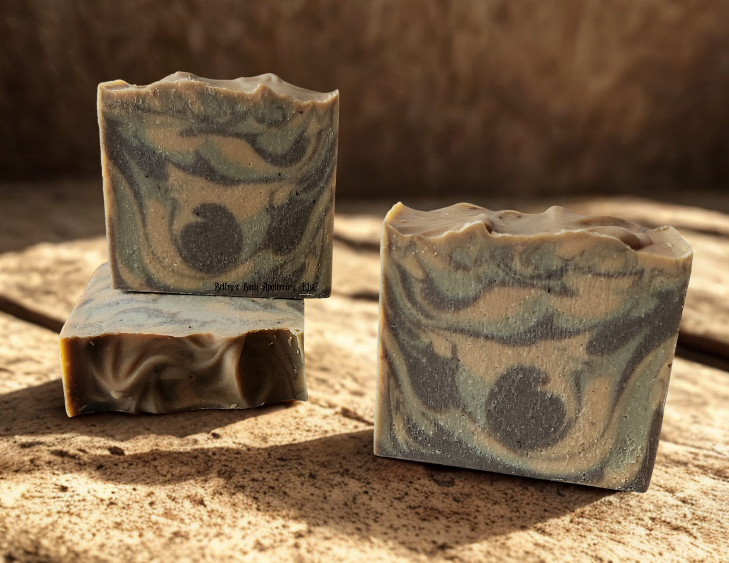 Cleansing collection - three soap bars containing swirl pattern of dead sea mud, Brazilian green and yellow clay.
