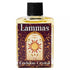 Lammas 4 dram anointing oil bottle from Envision Crystal — warm sun and floral label, black cap, golden oil inside. Used for first harvest sabbat candle anointing, ritual, and personal wear.