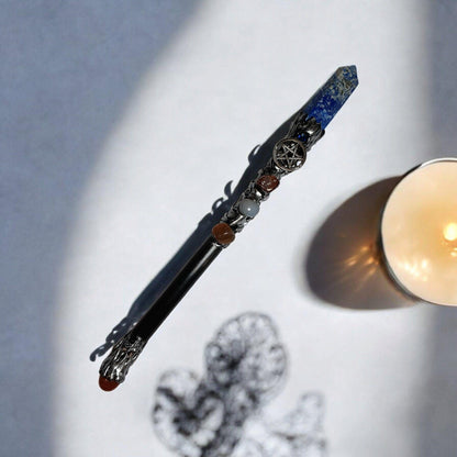 Lapis Lazuli &amp; Pentacle Crystal Wand – Psychic Protection &amp; Elemental Balance