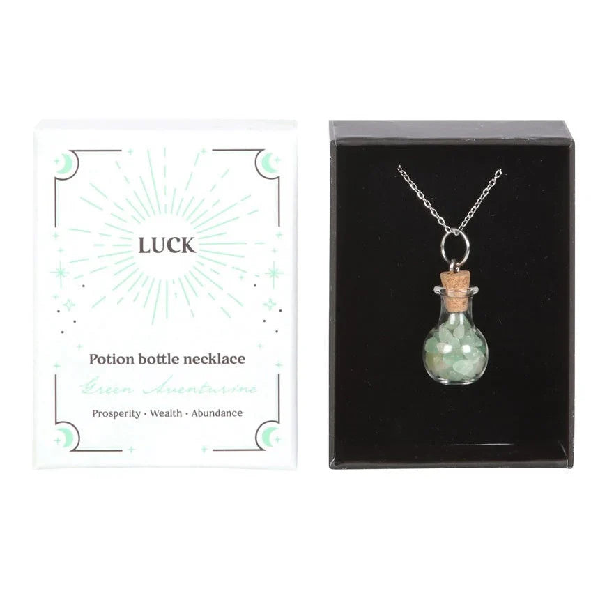 Luck Green Aventurine Potion Bottle Necklace – Crystal Witch Jewelry for Luck &amp; Prosperity