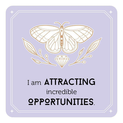 Decorative Manifestation Cards illustration featuring a moth and leaf motif — symbolic imagery for transformation and spiritual growth.
