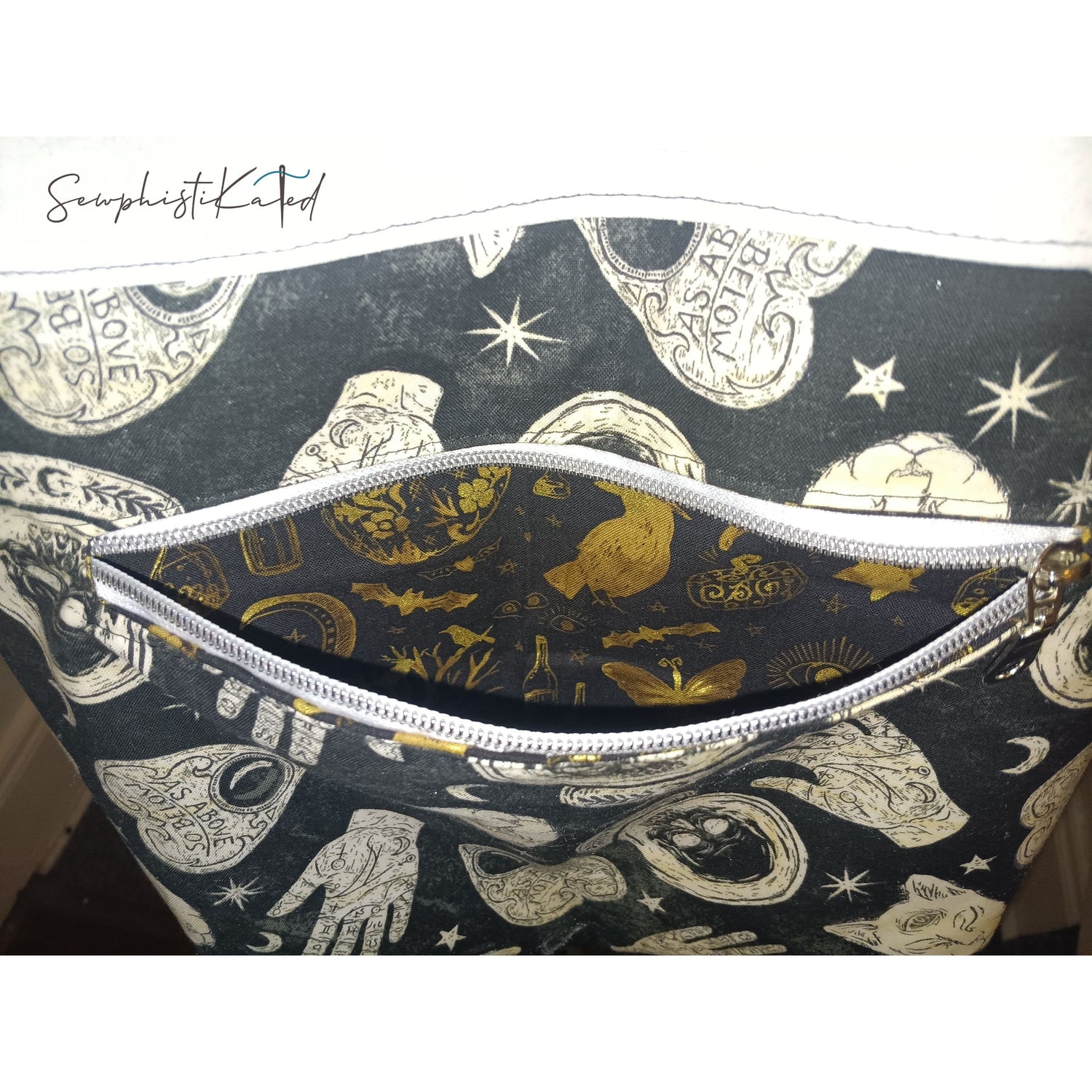 Midnight Divination Tote Bag – Handmade Witchy Bag with Multiple Pockets &amp; Mystic Print