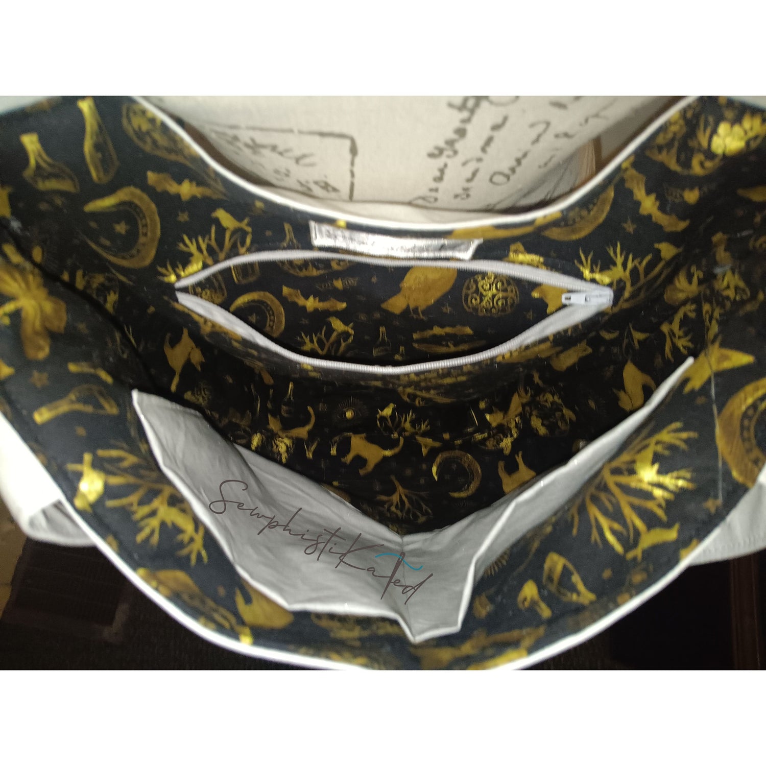 Midnight Divination Tote Bag – Handmade Witchy Bag with Multiple Pockets &amp; Mystic Print