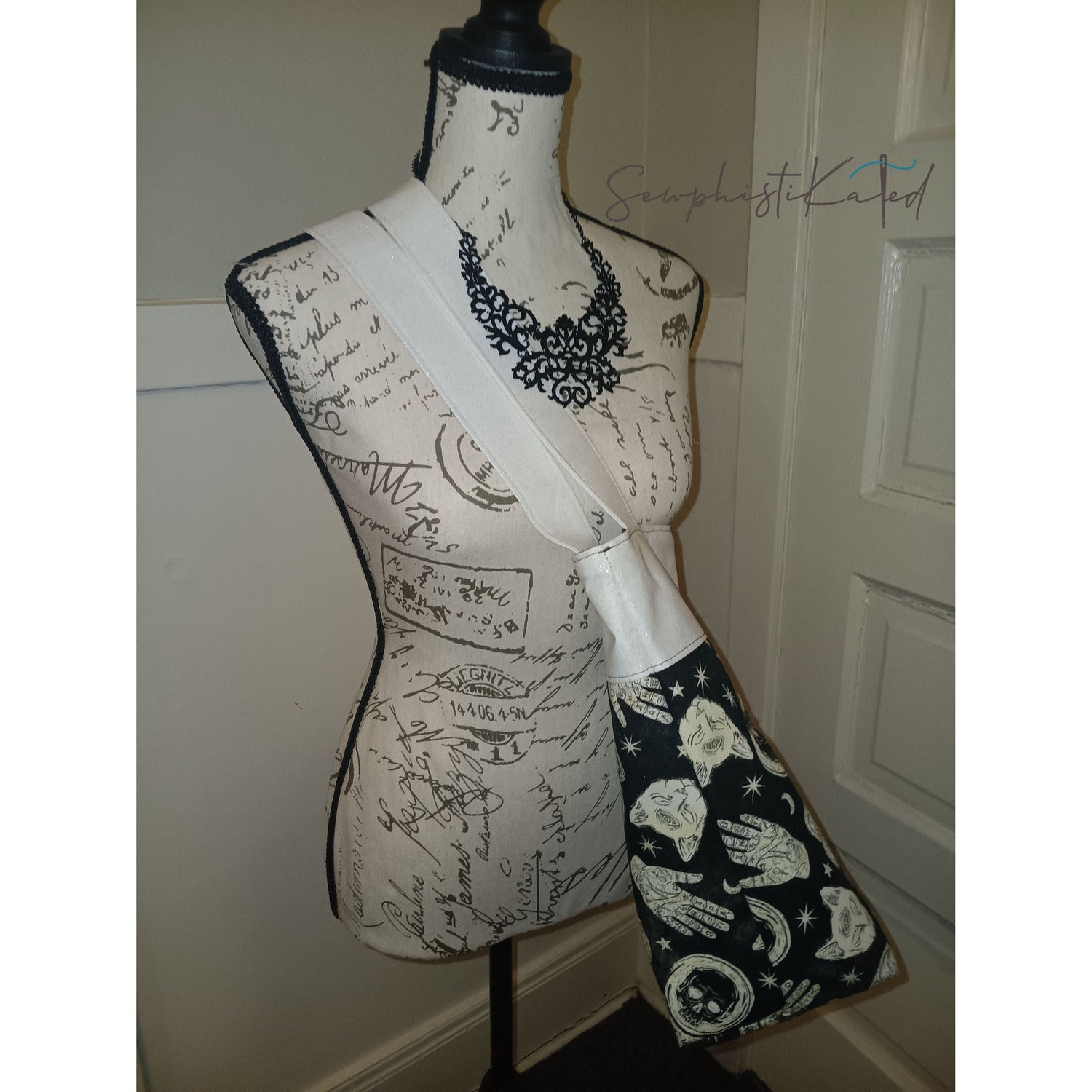 Midnight Divination Tote Bag – Handmade Witchy Bag with Multiple Pockets &amp; Mystic Print