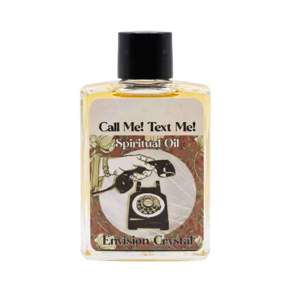 Small Call Me! Text Me! ritual oil bottle with old-fashioned telephone illustration on the label — 4-dram Envision Crystal handcrafted communication oil.